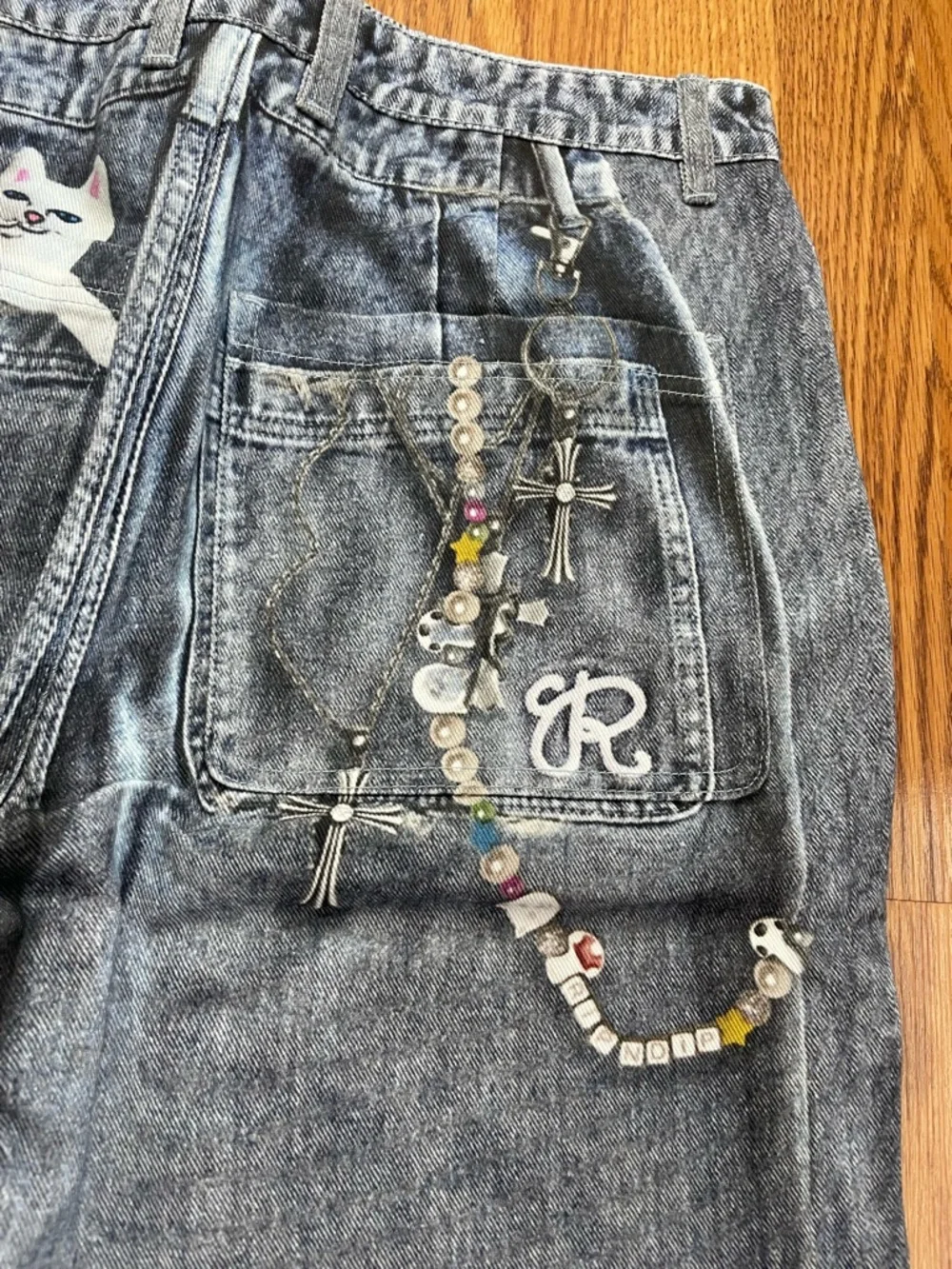 RIPNDIP Distressed Graphic Jeans Size 32 Acid Wash Streetwear Pants